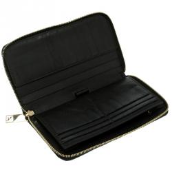 Pre Owned Fendi Black/Tobacco Pequin Canvas Zip Around Wallet