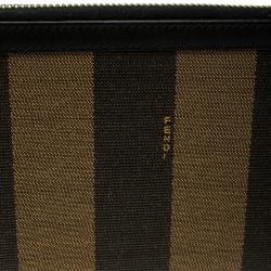 Pre Owned Fendi Black/Tobacco Pequin Canvas Zip Around Wallet