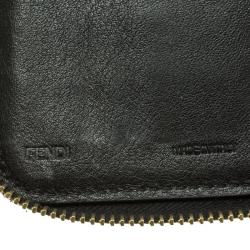 Pre Owned Fendi Black/Tobacco Pequin Canvas Zip Around Wallet