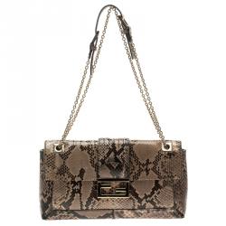 مملوكة مسبقًا حقيبة فندي باغيت جلد ثعبان بيج بسلسلة