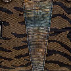 Pre Owned Fendi Brown Lizard and Canvas Small Diavolo Trapezio Shoulder Bag