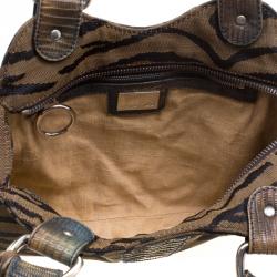 Pre Owned Fendi Brown Lizard and Canvas Small Diavolo Trapezio Shoulder Bag