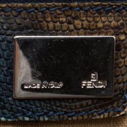 Pre Owned Fendi Brown Lizard and Canvas Small Diavolo Trapezio Shoulder Bag