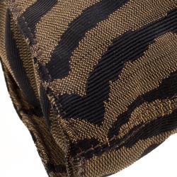 Pre Owned Fendi Brown Lizard and Canvas Small Diavolo Trapezio Shoulder Bag