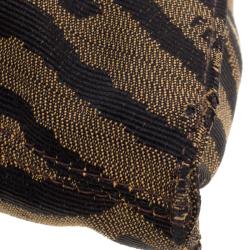 Pre Owned Fendi Brown Lizard and Canvas Small Diavolo Trapezio Shoulder Bag