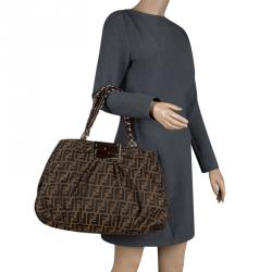 Pre Owned Fendi Tobacco Zucca Canvas Large Mia Tote