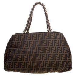 Pre Owned Fendi Tobacco Zucca Canvas Large Mia Tote