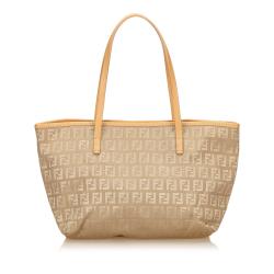Pre Owned Fendi Beige Zucchino Canvas Small Roll Tote