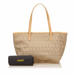 Pre Owned Fendi Beige Zucchino Canvas Small Roll Tote