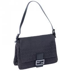 Pre Owned Fendi Black Zucchino Canvas Mama Forever Shoulder Bag