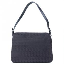 Pre Owned Fendi Black Zucchino Canvas Mama Forever Shoulder Bag