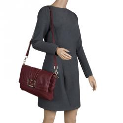 Pre Owned Fendi Burgundy Leather Mia Crossbody Bag