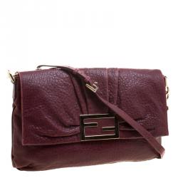 Pre Owned Fendi Burgundy Leather Mia Crossbody Bag