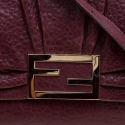 Pre Owned Fendi Burgundy Leather Mia Crossbody Bag