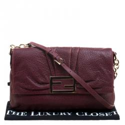 Pre Owned Fendi Burgundy Leather Mia Crossbody Bag