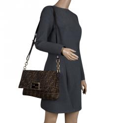 Pre Owned Fendi Tobacco Zucca Canvas Mia Crossbody Bag