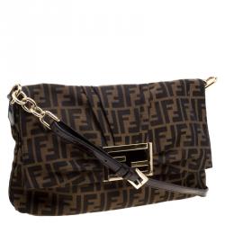 Pre Owned Fendi Tobacco Zucca Canvas Mia Crossbody Bag