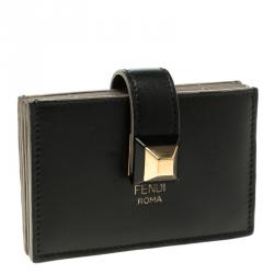 Pre Owned Fendi Black Leather Accordion Wallet 