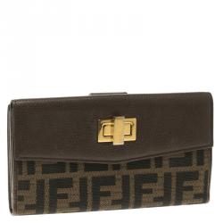 Pre Owned Fendi Brown Zucca Canvas and Leather Long Wallet