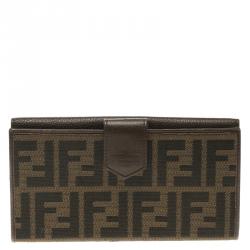 Pre Owned Fendi Brown Zucca Canvas and Leather Long Wallet