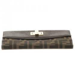 Pre Owned Fendi Brown Zucca Canvas and Leather Long Wallet