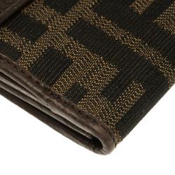 Pre Owned Fendi Brown Zucca Canvas and Leather Long Wallet