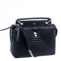 Pre Owned Fendi Black Quilted Leather Dotcom Click Shoulder Bag