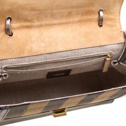 Pre Owned Fendi Black/Tobacco Leather and Pequin Canvas Silvana Top Handle Bag