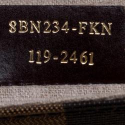 Pre Owned Fendi Black/Tobacco Leather and Pequin Canvas Silvana Top Handle Bag