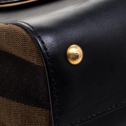 Pre Owned Fendi Black/Tobacco Leather and Pequin Canvas Silvana Top Handle Bag