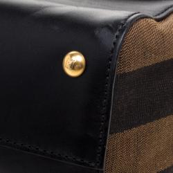 Pre Owned Fendi Black/Tobacco Leather and Pequin Canvas Silvana Top Handle Bag