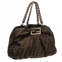 Pre Owned Fendi Tobacco Zucca Canvas Large Mia Shoulder Bag