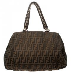 Pre Owned Fendi Tobacco Zucca Canvas Large Mia Shoulder Bag
