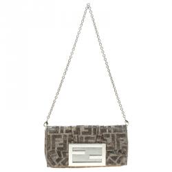 Pre Owned Fendi Silver/Gold Shimmering Fabric Mini Mia Shoulder Bag