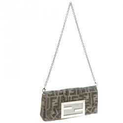Pre Owned Fendi Silver/Gold Shimmering Fabric Mini Mia Shoulder Bag