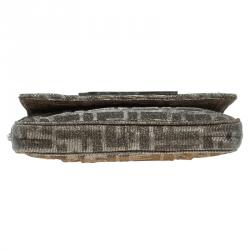 Pre Owned Fendi Silver/Gold Shimmering Fabric Mini Mia Shoulder Bag