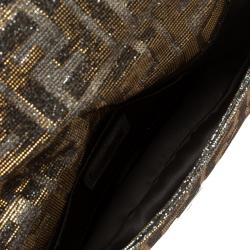 Pre Owned Fendi Silver/Gold Shimmering Fabric Mini Mia Shoulder Bag