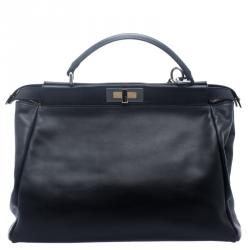 Pre Owned Fendi Black Leather with Python Lining Large Peekaboo Top Handle Bag