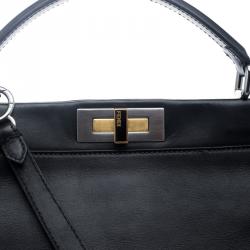 Pre Owned Fendi Black Leather with Python Lining Large Peekaboo Top Handle Bag