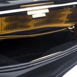 Pre Owned Fendi Black Leather with Python Lining Large Peekaboo Top Handle Bag