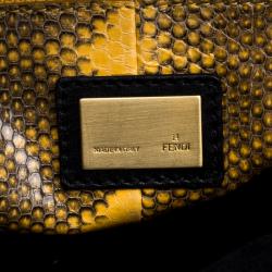 Pre Owned Fendi Black Leather with Python Lining Large Peekaboo Top Handle Bag