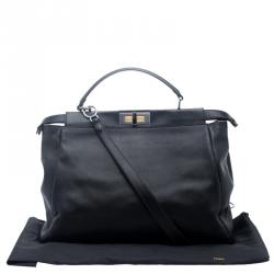 Pre Owned Fendi Black Leather with Python Lining Large Peekaboo Top Handle Bag