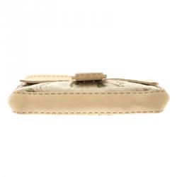Pre Owned Fendi Beige Floral Embroidered Fabric Mama Baguette Shoulder Bag