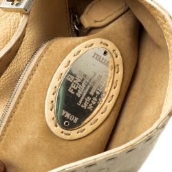 Pre Owned Fendi Beige Floral Embroidered Fabric Mama Baguette Shoulder Bag