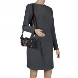 Pre Owned Fendi Dark Blue Beaded Denim Mama Baguette Shoulder Bag