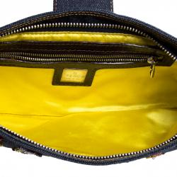 Pre Owned Fendi Dark Blue Beaded Denim Mama Baguette Shoulder Bag