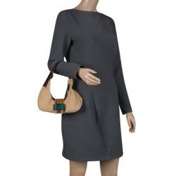 Fendi Beige Canvas and Python Trim Mini Mama Baguette Shoulder Bag