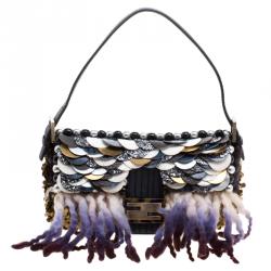 Pre Owned Fendi Multicolor Sequins/Wool and Glitters Embellishment Mama Baguette Shoulder Bag