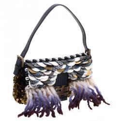 Pre Owned Fendi Multicolor Sequins/Wool and Glitters Embellishment Mama Baguette Shoulder Bag