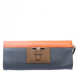 Pre Owned Fendi Orange/Grey Leather Rush Wrislet Clutch